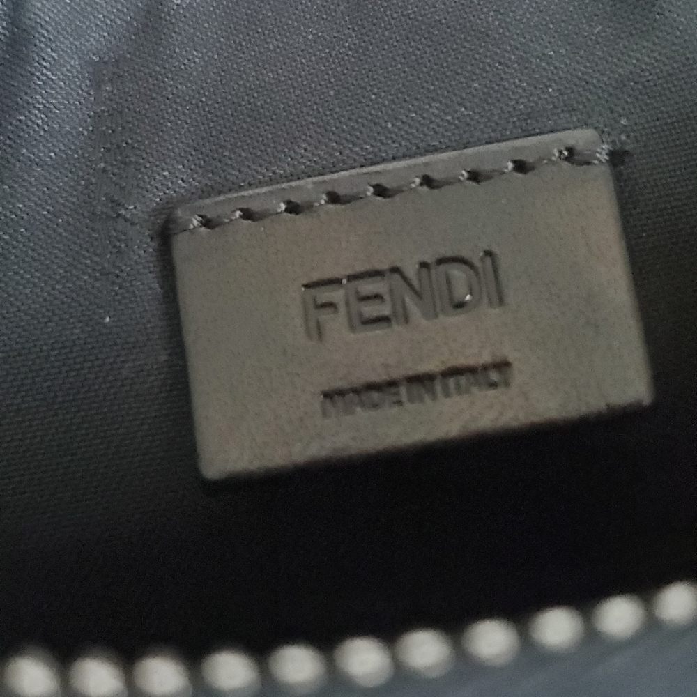 Fendi Black Leather Mink-Trimmed Silver Studded Karlito Pouch - Picture 9 of 12